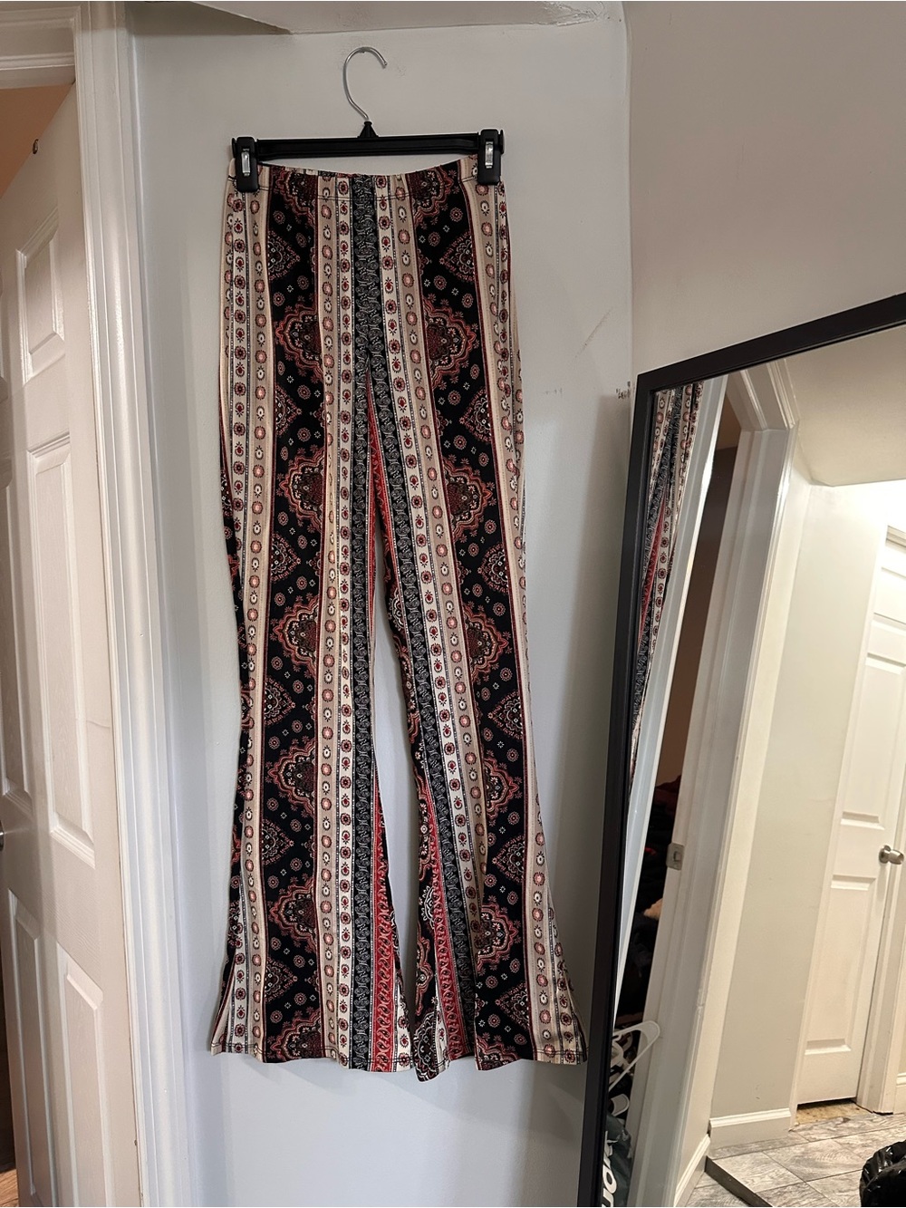 Mystique Boutique Striped Boho Flare Pants - Black, Cream & Red